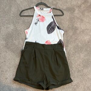 Floral Halter Top with Olive Green Shorts